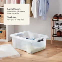 Medium Frosted Latching Storage Box - Brightroom™: Stackable Polypropylene Tote With Lid, 48L Capacity -Decorate Storage Shop GUEST 047ac601 171c 446f 97bf 888ae2d54712