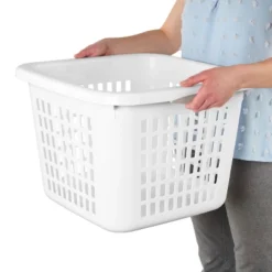 1.5bu Plastic Square Laundry Basket - Brightroom™: Medium White Clothes Hamper With Built-In Handles, Portable Storage -Decorate Storage Shop GUEST 22cb01ab c718 4b1c 9bea cf1d1c8b5b7e