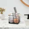 Divided Wire Caddy Basket With Wood Handle Black - Brightroom™