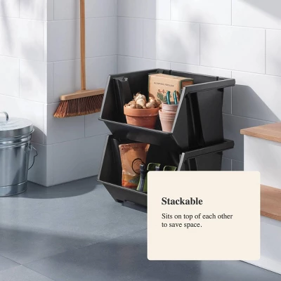 Large Open Front Stackable Storage Bin - Brightroom™: Black Polypropylene Utility, 10.75 Volume, 20.3" Width 3 Large Open Front Stackable Storage Bin - Brightroom™: Black Polypropylene Utility, 10.75 Volume, 20.3" Width - Image 3