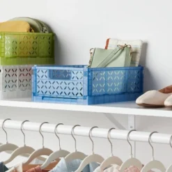 Rectangular Plastic Foldable Medium Crate Blue - Brightroom™