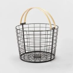 Round Black Wire With Natural Wood Handles Floor Basket - Brightroom™ -Decorate Storage Shop GUEST 96a85611 d85f 4469 95c9 38a133b60f86