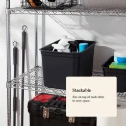 26.2qt Heavy Duty Storage Bin - Brightroom™: Black Plastic, Stackable & Portable, Universal Storage Solution -Decorate Storage Shop GUEST a8ee8675 23e8 46ff 8b08 25af49e86b6d